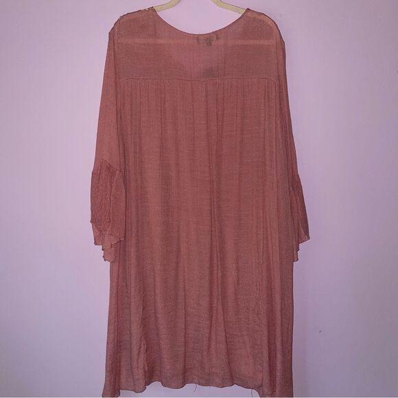 NEW J Gee 3X Boho Dress Midi Pink Eyelet Crochet Gauzy Bell Sleeve - Picture 7 of 9